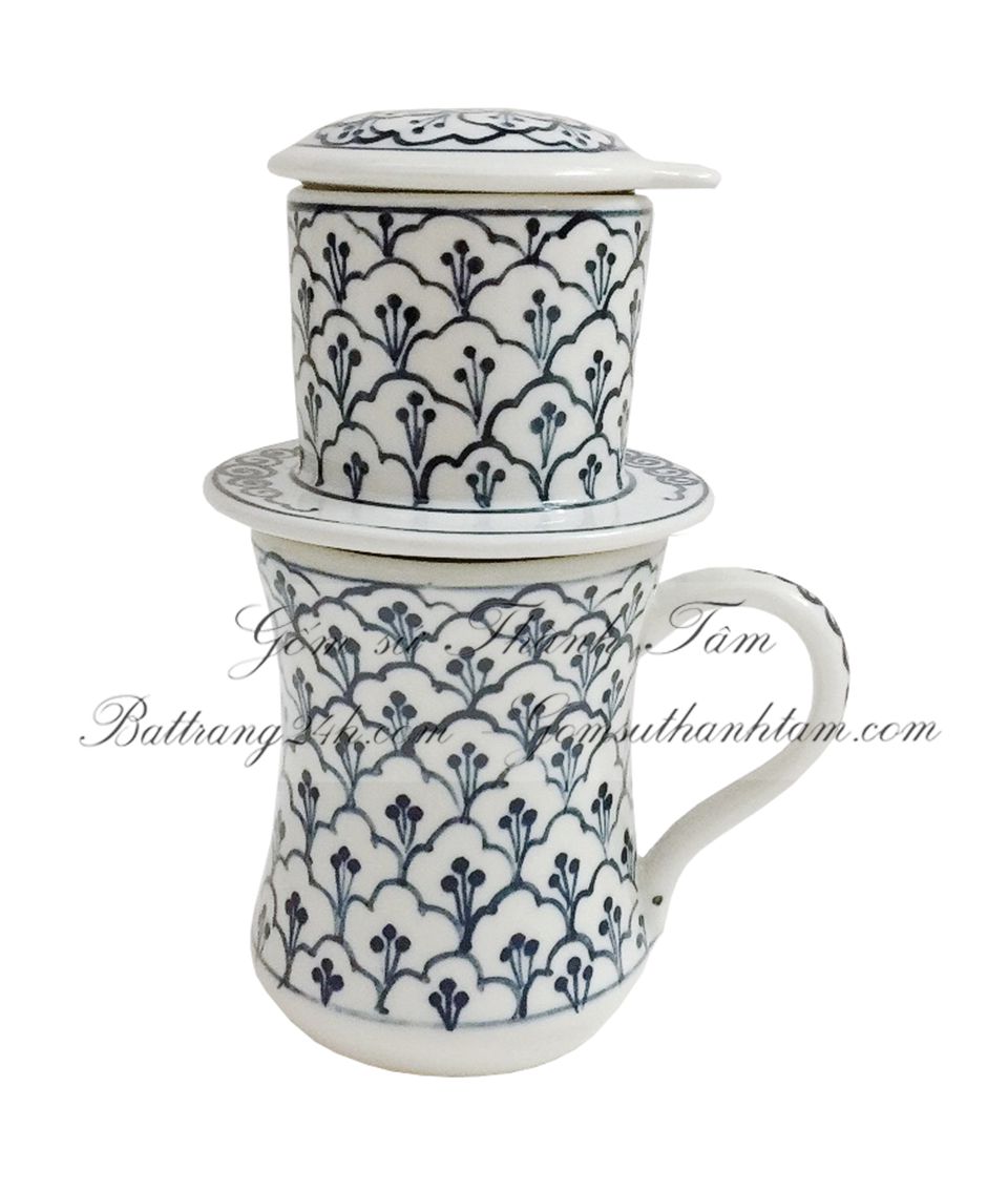 Cung cấp bán buôn tận gốc bộ phin pha coffee gốm sứ Bát Tràng chất lượng loại cao 13 cm, dung tích ly café lớn 350ml